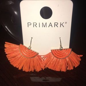 ORANGE EARRINGS, Beaded, Straw-like texture
